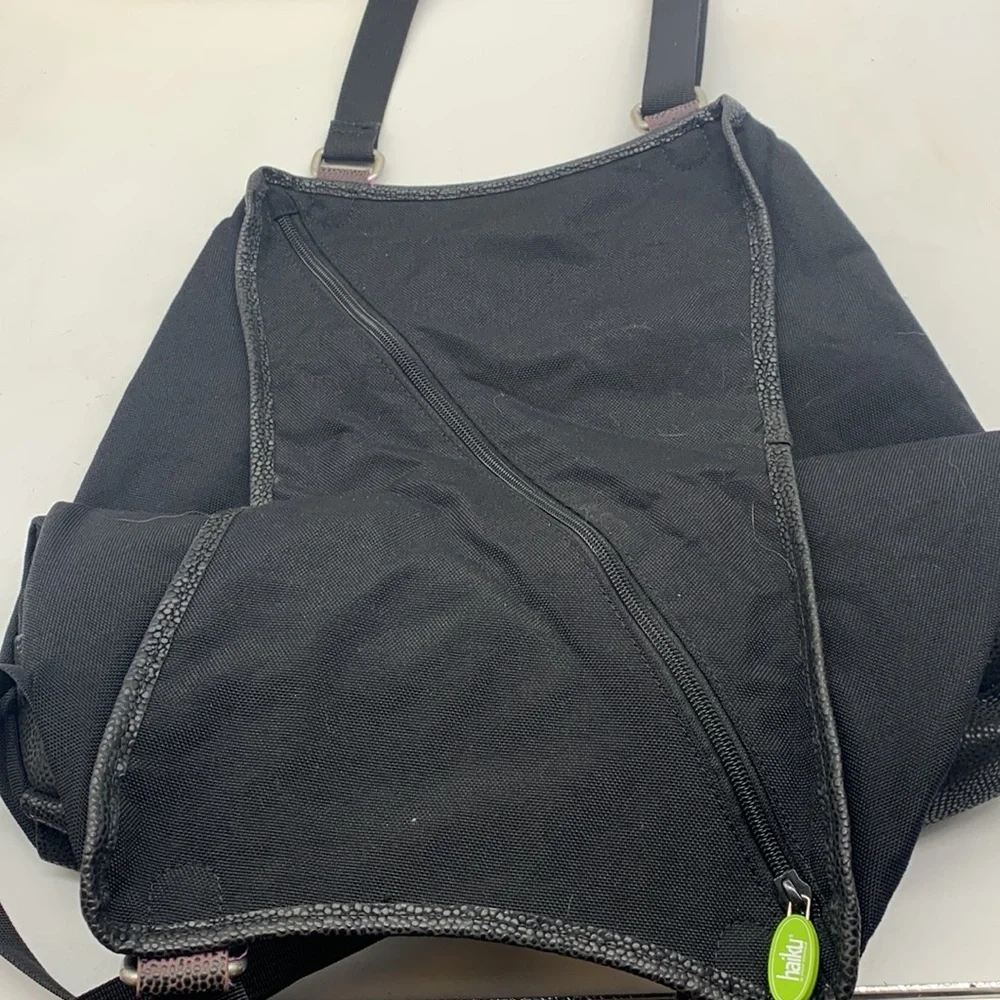 Haiku Black Purple Flower Large Satchel Shoulder Bag. MCB3605